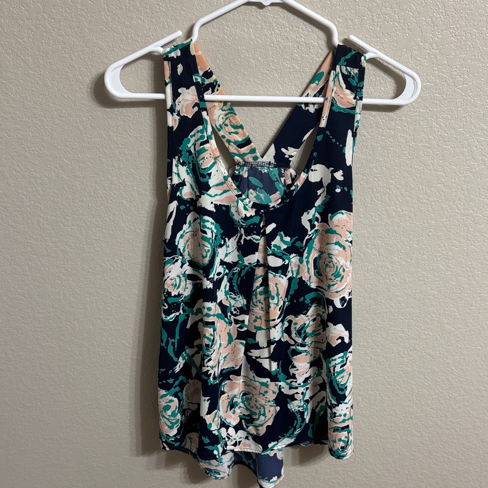 Peach Love California Floral Tank Top - Navy and Peach